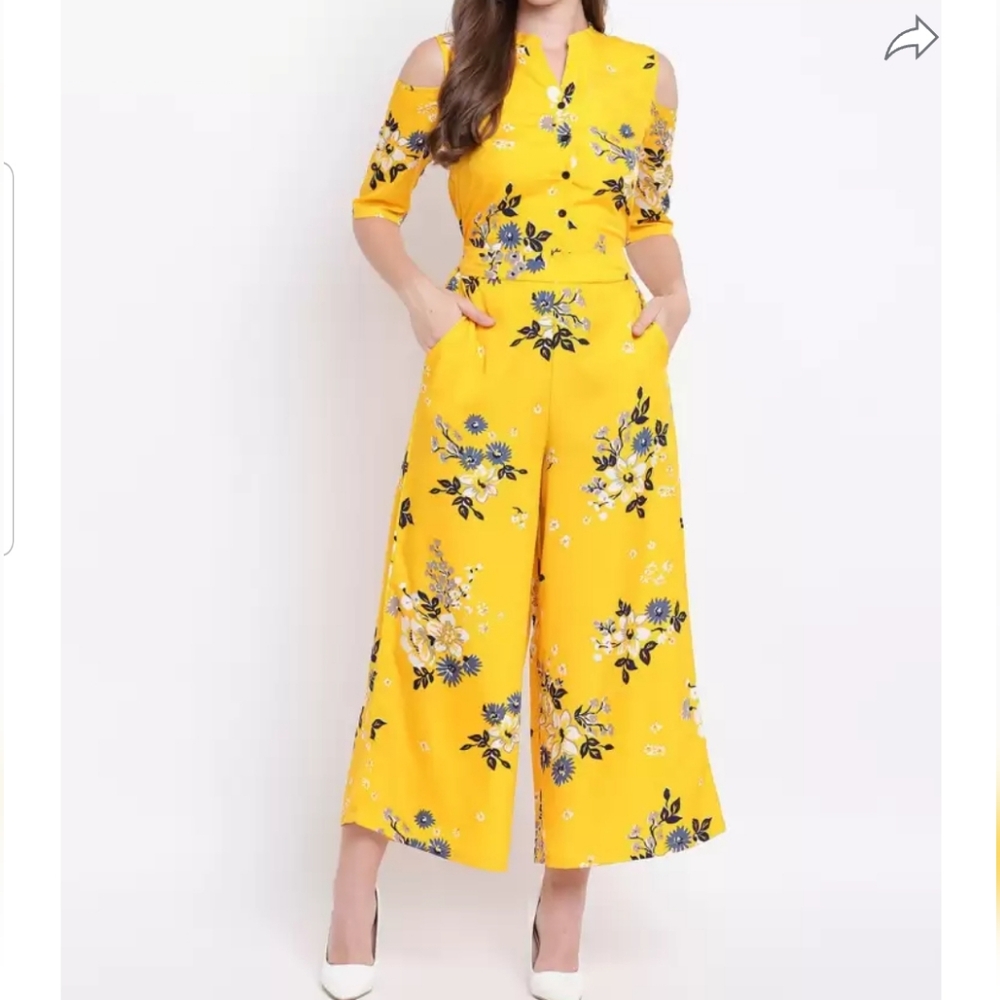 Deewa Orange and White Floral Romper with Cold Shoulders